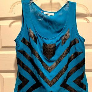 Teal Blue with Black Sequins Chiffon Blouse